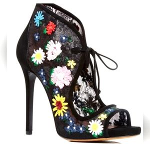 TABITHA SIMMONS Black Suede Raffia Embroidered Dreamy Meadows Stiletto Heels 8